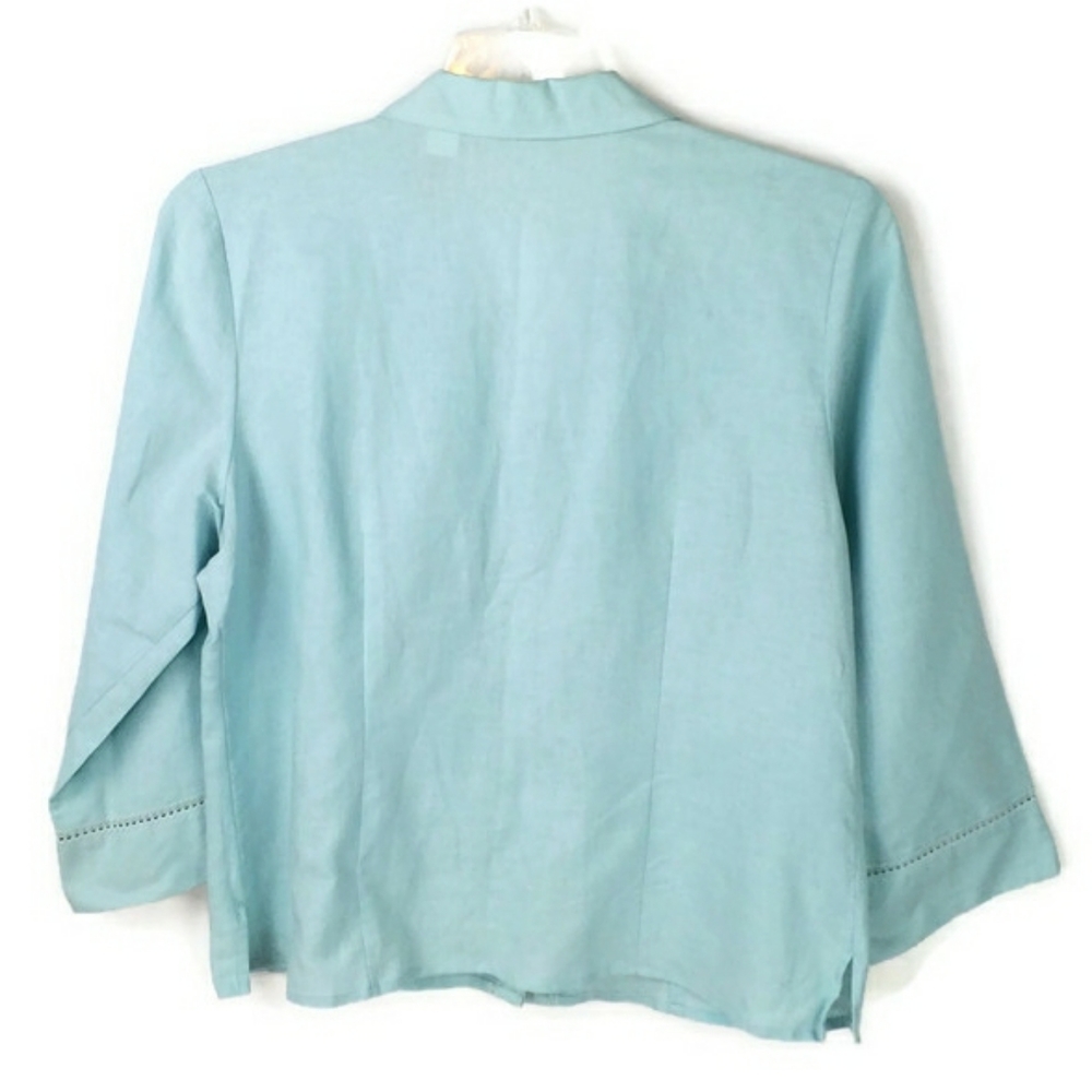 Vintage Villager Light Blue 3/4 Sleeve Button Up Linen Blend Blouse Womens 14 - Picture 3 of 13